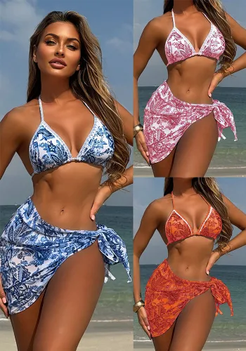 Print Sexy Three-Piece Bikini Swimsuit