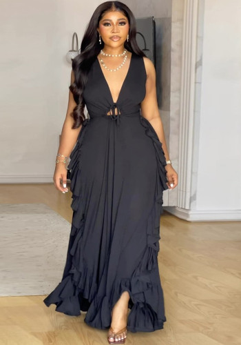 Sexy Chic Ruffle High Waist Hollow Strap Plus Size Dress