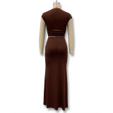 Summer solid color women Slash Shoulder Crop top high waist Bodycon skirt set