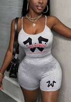 Summer trendy women's Printed Strap two piece shorts set