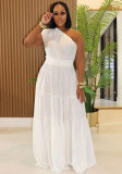Women Chic Beach Holidays solid color Slash Shoulder Patchwork elegant dress