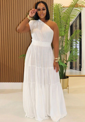 Women Chic Beach Holidays solid color Slash Shoulder Patchwork elegant dress