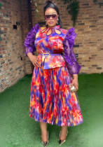 African women Plus Size print dress fashion top skirt two-piece set