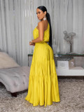 Women Chic Beach Holidays solid color Slash Shoulder Patchwork elegant dress