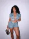 Women's fashion casual elastic denim color matching two-piece shorts set