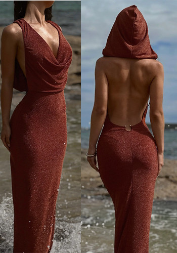 Summer Flashing Hooded Sexy Low Back Holidays Beach Dress