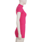 Women Basic Solid Fitted zipper short-sleeved T-shirt Bodycon skirt two-piece set
