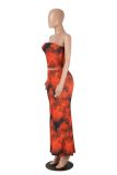 Women Summer Sexy Printed Strapless Top and Skirt Two-Piece Set