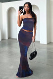 Women Summer Sexy Printed Strapless Top and Skirt Two-Piece Set