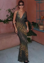 Women Spring and Summer Sexy V-Neck Backless Print Dress