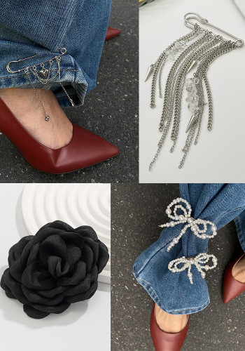 Women Heart Print Shaped Tassel Flower Bowknot Brooch