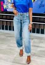Women Retro Drawstring Denim Pants