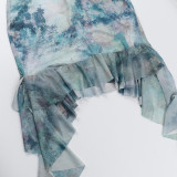 Women summer Holidays V Neck hollow ruffled Halter Neck dress
