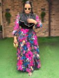 Plus Size Women African Elegant Print Long Sleeve Dress