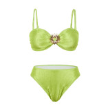 Women Solid Metal Accessories Bikini Two Pieces swimwear