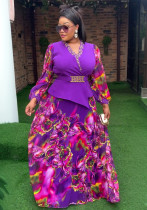 Plus Size Women African Irregular Print Dress Two-piece Set