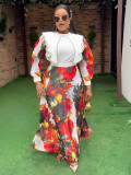 Plus Size Women African Elegant Print Long Sleeve Dress