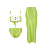 Women Solid Metal Accessories Bikini Two Pieces swimwear
