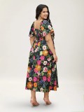 Plus Size Women Summer Square Neck Printed Maxi Dress
