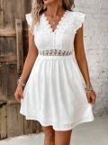 Women summer white knitting jacquard hollow Stretchy dress