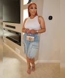 Women Retro Denim Knee-Length Cargo Shorts