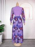 Plus Size Women African Elegant Print Long Sleeve Dress