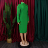 Autumn and Winter Long Sleeve Bodycon Plus Size Slash Shoulder Solid Color Women's African Dress