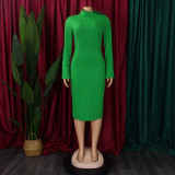 Autumn and Winter Long Sleeve Bodycon Plus Size Slash Shoulder Solid Color Women's African Dress