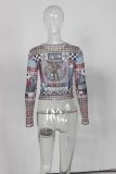 fashion slim fit Style sexy mesh crop long sleeve top t-shirt