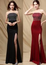 Autumn Beaded Upper Slit Strapless Evening Dress