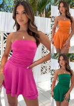 Solid Color Strapless short dress