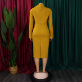 Autumn and Winter Long Sleeve Bodycon Plus Size Slash Shoulder Solid Color Women's African Dress
