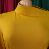 Autumn and Winter Long Sleeve Bodycon Plus Size Slash Shoulder Solid Color Women's African Dress