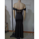 Women spring Summer Off Shoulder Lace Patchwork Evening Dress