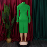 Autumn and Winter Long Sleeve Bodycon Plus Size Slash Shoulder Solid Color Women's African Dress