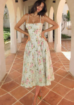 Summer women's clothing Chic sexy Low Back Slim Waist printed dress female