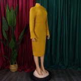 Autumn and Winter Long Sleeve Bodycon Plus Size Slash Shoulder Solid Color Women's African Dress