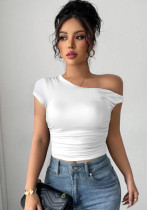 Summer Slash Shoulder sexy top Slim Fit Ruched Crop style women's clothing
