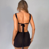 Low Back Lace-Up Sexy Sheer Strap Bodycon Dress for Summer
