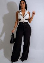 Women's Patchwork Halter Sleeveless Wide-Leg Jumpsuit