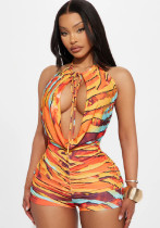women's print halter backless jumpsuit