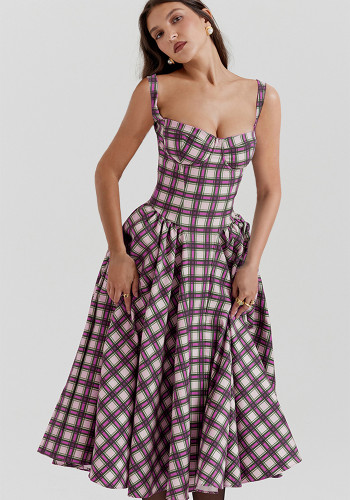 Women Summer French Retro Maxi Strap Dress
