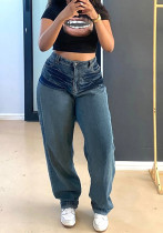 Women Casual Trendy Washed Blue Denim Pants
