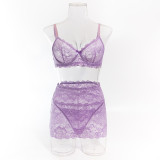 Women Lilac Lace Bra Short Skirt Bowknot Sexy Lingerie Two-Piece Set