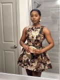 Women flower Backless Sleeveless Mini Dress