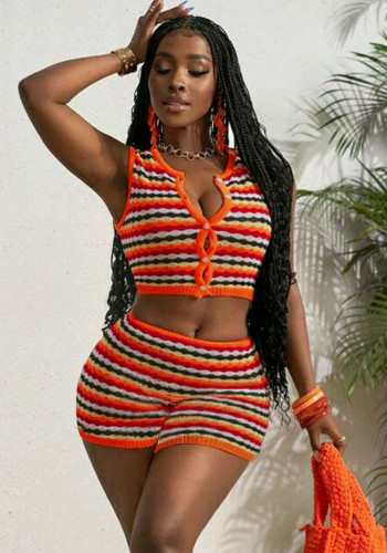 Women Sexy Knitting Top and Shorts Two-Piece Set