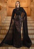 Women's Long Sleeve Round Neck Slim Sequined Formal Evening Dress