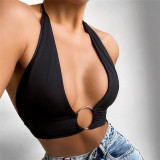Summer Women's Sexy Deep V Halter Neck Lace-Up Crop Low-Cut Vest Camisole