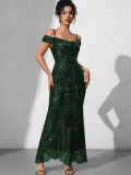 Sexy Sequined Strap Off Shoulder Women's Ball Evening Dress