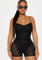 Women's Sexy Fake Two-Piece Strap Low Back Lace Patchwork Jumpsuit